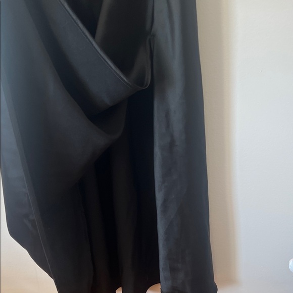 Minimalist Black Satin Maxi Slip Dress with Double Spaghetti Straps - Picture 5 of 8